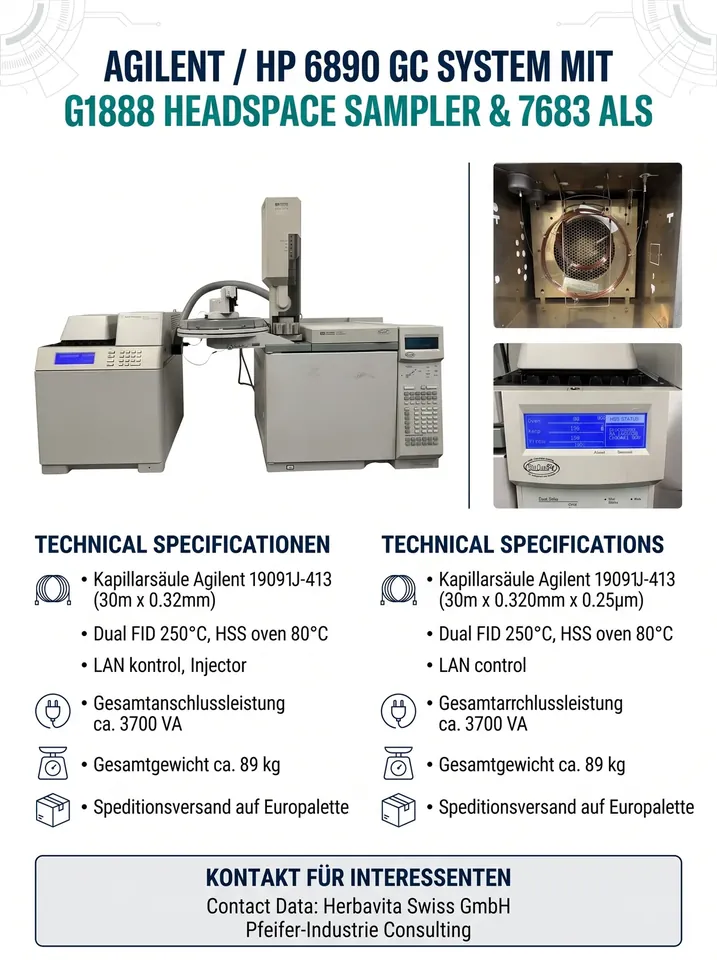 Agilent / HP 6890 Series GC System mit G1888 Network Headspace Sampler & 7683 Series ALS (Dual FID, Dual S/SL)