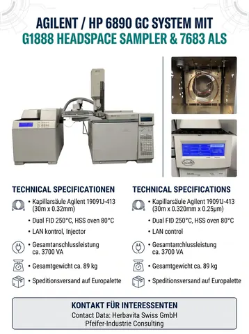 Agilent / HP 6890 Series GC System mit G1888 Network Headspace Sampler & 7683 Series ALS (Dual FID, Dual S/SL)